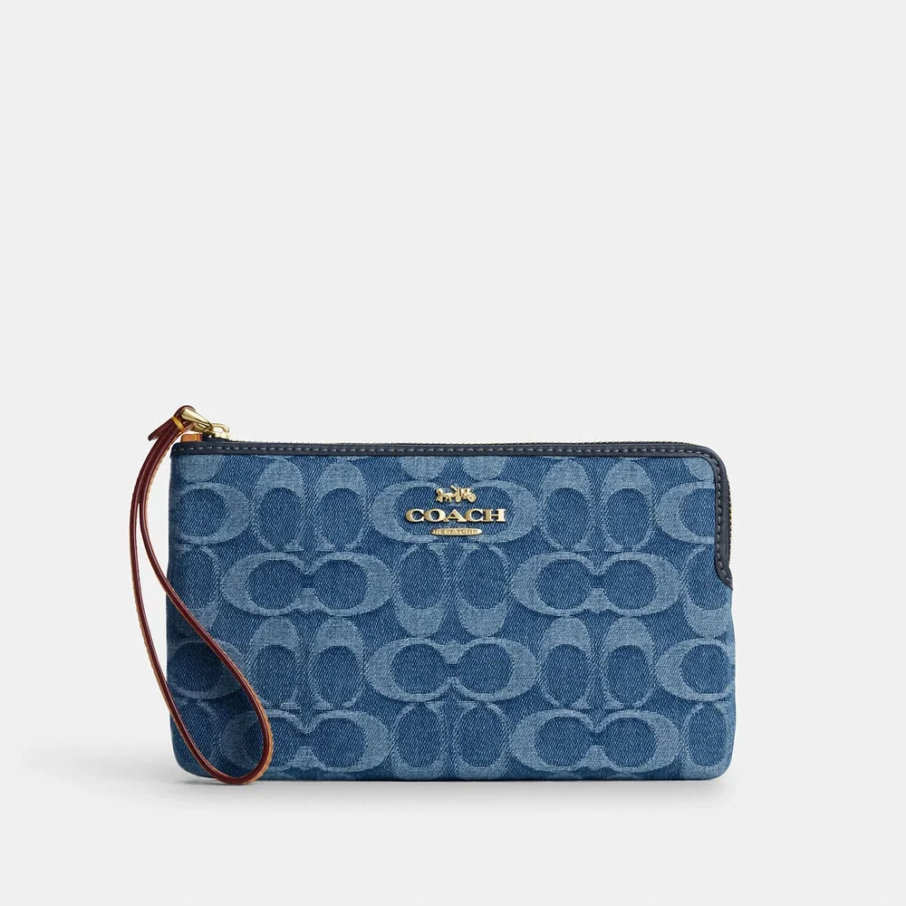 Coach Large Corner Zip Wristlet In Signature Denim